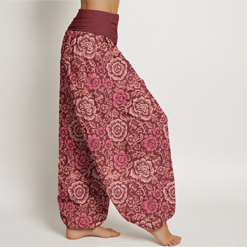 Pantalones harén de algodón puro con estampado floral vintage de Buddha Stones para mujer, cintura elástica - image 7