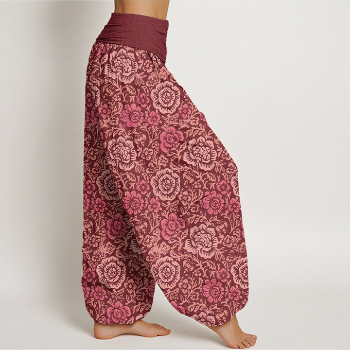 Pantalones harén de algodón puro con estampado floral vintage de Buddha Stones para mujer, cintura elástica - image 7
