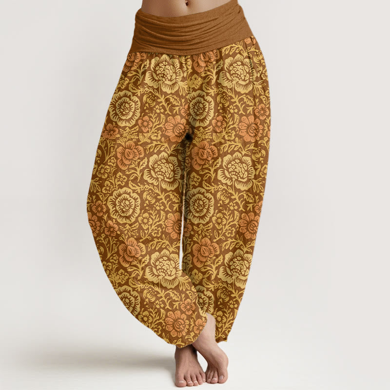 Pantalones harén de algodón puro con estampado floral vintage de Buddha Stones para mujer, cintura elástica - Perú - US16，UK/AU20，EU48 (3XL) - image 8
