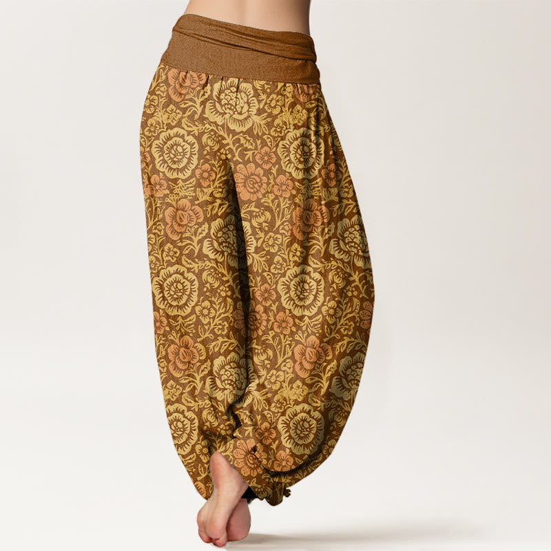 Pantalones harén de algodón puro con estampado floral vintage de Buddha Stones para mujer, cintura elástica - image 9