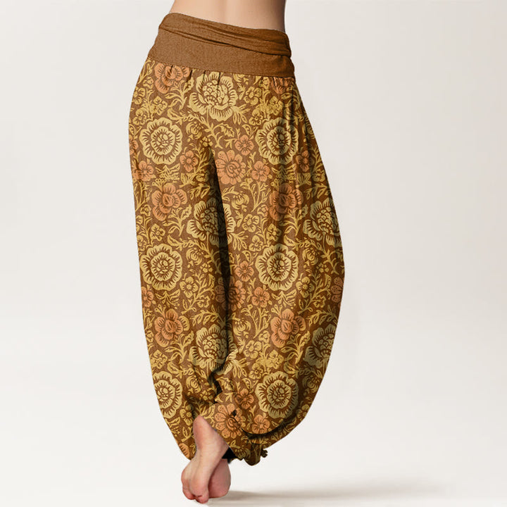 Pantalones harén de algodón puro con estampado floral vintage de Buddha Stones para mujer, cintura elástica - image 9