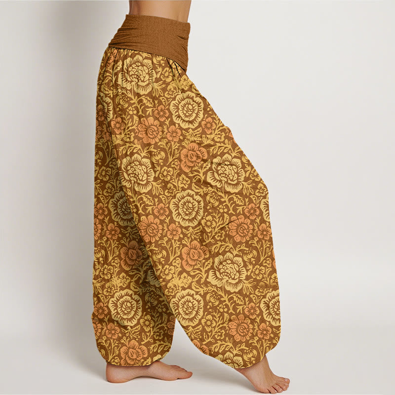 Pantalones harén de algodón puro con estampado floral vintage de Buddha Stones para mujer, cintura elástica - image 10