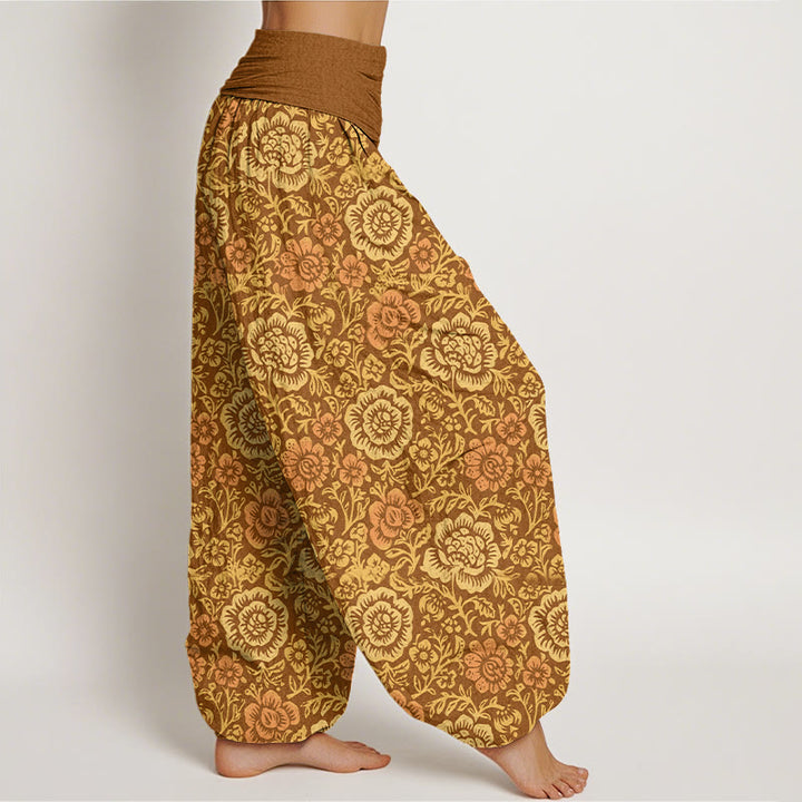 Pantalones harén de algodón puro con estampado floral vintage de Buddha Stones para mujer, cintura elástica - image 10
