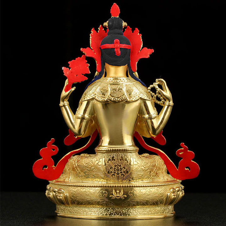 Chenrezig-Estatua chapada en oro y cobre con protección Avalokitesvara de cuatro brazos, decoración - image 7