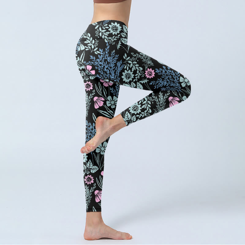 Leggings de yoga para mujer con estampado de hojas y flores en contraste de colores llamativos y Buddha Stones - image 3