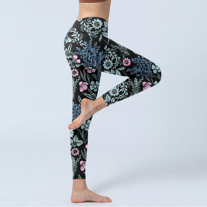 Leggings de yoga para mujer con estampado de hojas y flores en contraste de colores llamativos y Buddha Stones - image 3