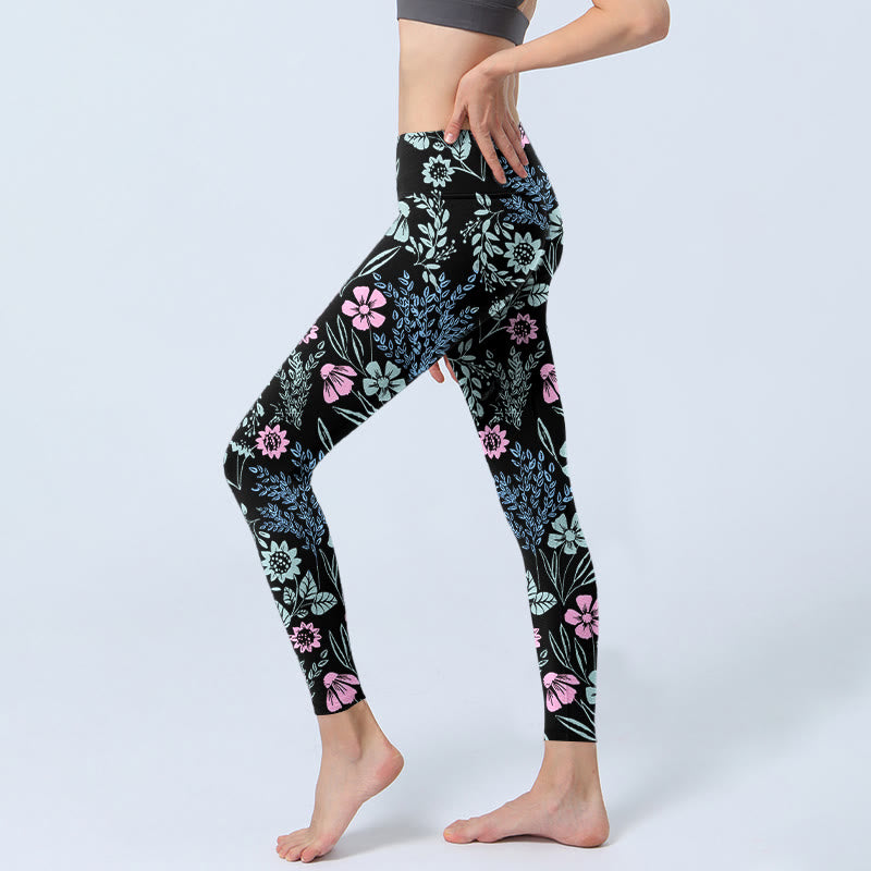 Leggings de yoga para mujer con estampado de hojas y flores en contraste de colores llamativos y Buddha Stones - image 2