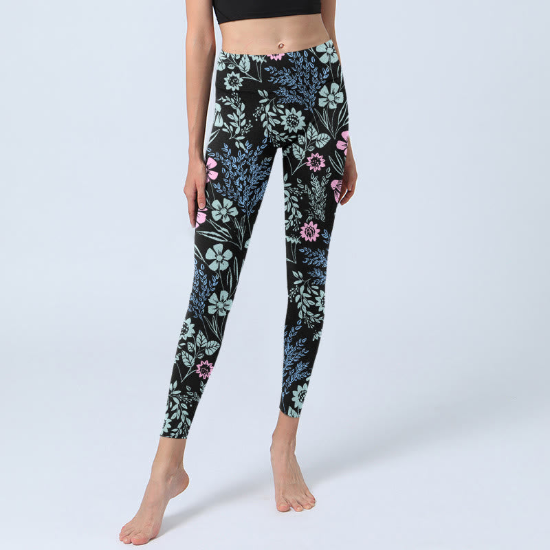 Leggings de yoga para mujer con estampado de hojas y flores en contraste de colores llamativos y Buddha Stones - image 5
