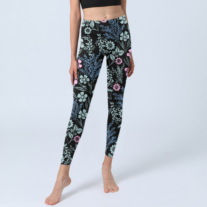 Leggings de yoga para mujer con estampado de hojas y flores en contraste de colores llamativos y Buddha Stones - image 5