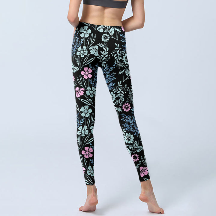 Leggings de yoga para mujer con estampado de hojas y flores en contraste de colores llamativos y Buddha Stones - image 6