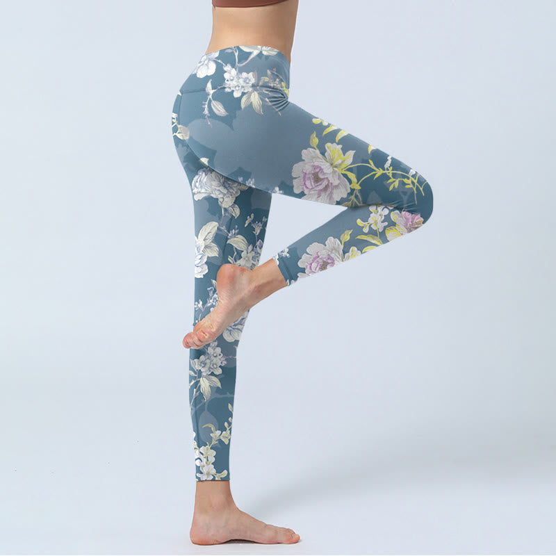 Leggings de yoga para mujer con estampado de hojas y flores de colores suaves y Buddha Stones - image 3