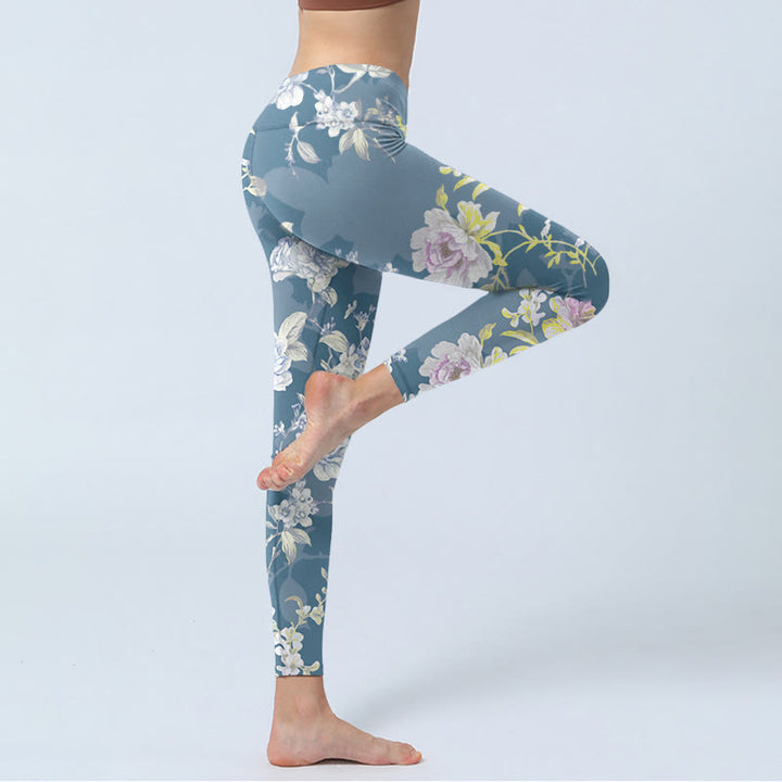 Leggings de yoga para mujer con estampado de hojas y flores de colores suaves y Buddha Stones - image 3