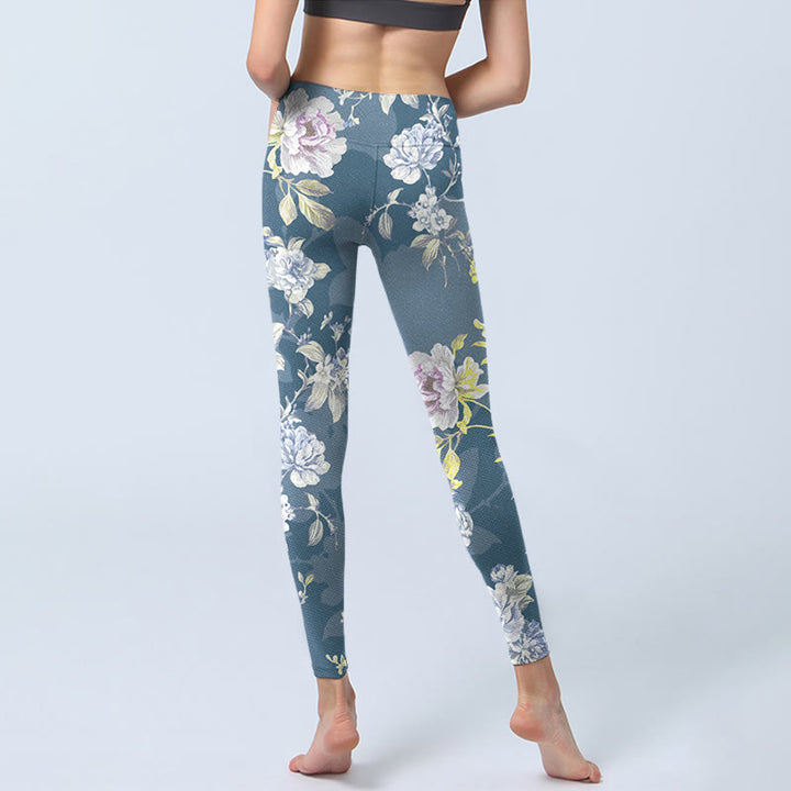 Leggings de yoga para mujer con estampado de hojas y flores de colores suaves y Buddha Stones - image 6