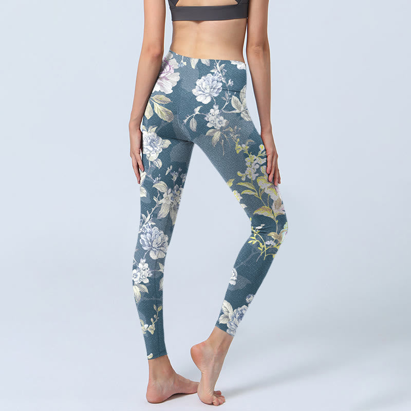 Leggings de yoga para mujer con estampado de hojas y flores de colores suaves y Buddha Stones - image 4