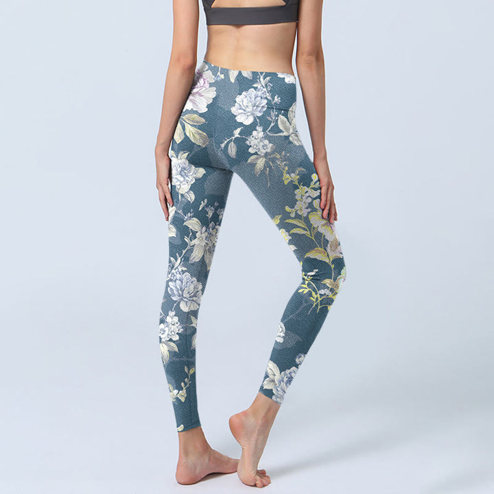 Leggings de yoga para mujer con estampado de hojas y flores de colores suaves y Buddha Stones - image 4
