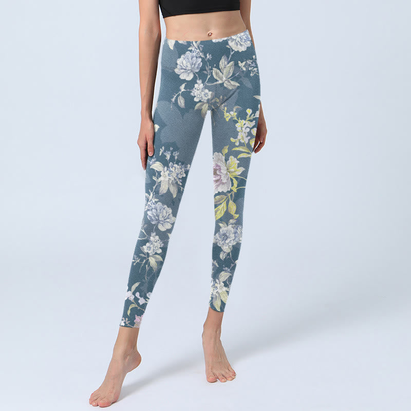 Leggings de yoga para mujer con estampado de hojas y flores de colores suaves y Buddha Stones - image 5