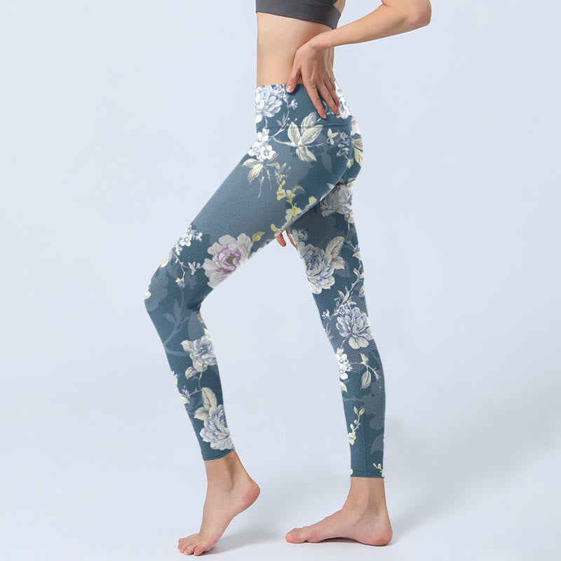 Leggings de yoga para mujer con estampado de hojas y flores de colores suaves y Buddha Stones - image 2
