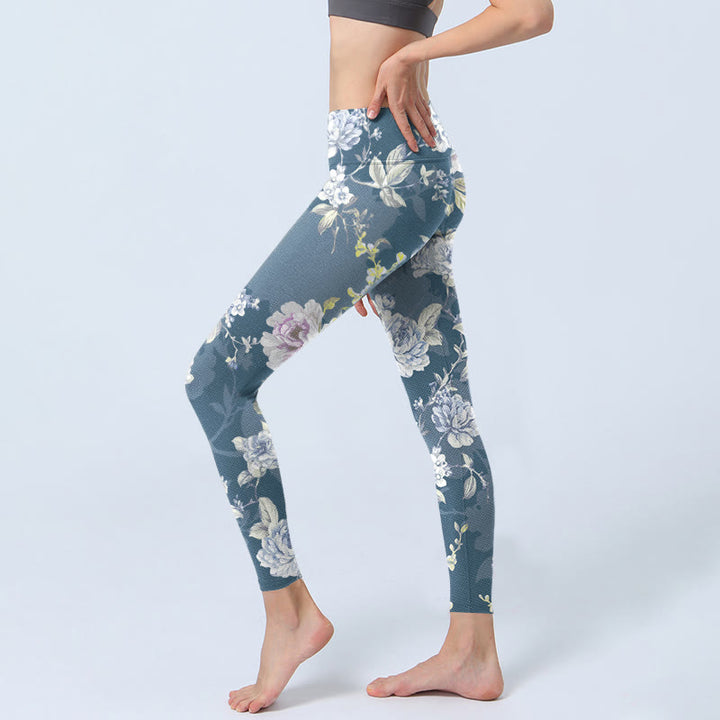 Leggings de yoga para mujer con estampado de hojas y flores de colores suaves y Buddha Stones - image 2