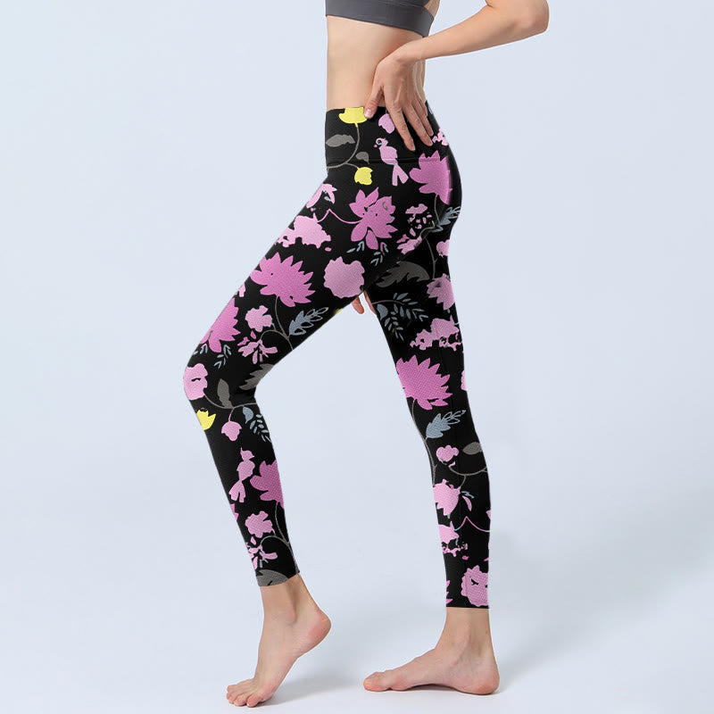 Leggings de yoga para mujer con estampado de hojas y flores de colores suaves en estilo acuarela con Buddha Stones - image 2