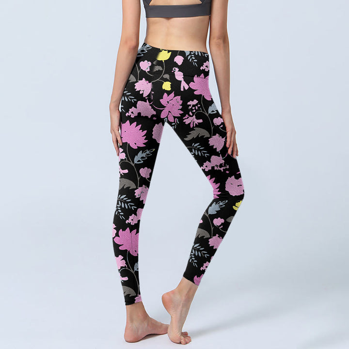 Leggings de yoga para mujer con estampado de hojas y flores de colores suaves en estilo acuarela con Buddha Stones - image 4