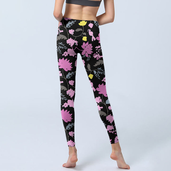 Leggings de yoga para mujer con estampado de hojas y flores de colores suaves en estilo acuarela con Buddha Stones - image 6