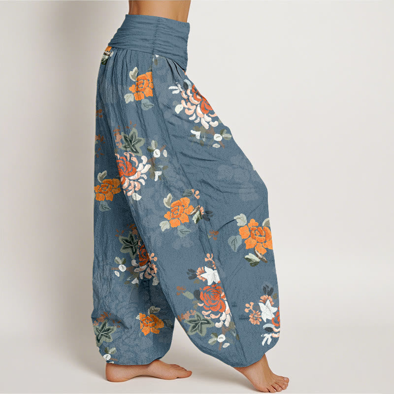 Pantalones Buddha Stones de algodón puro con estampado de flores y hojas de colores vibrantes para mujer, con cintura elástica - image 2