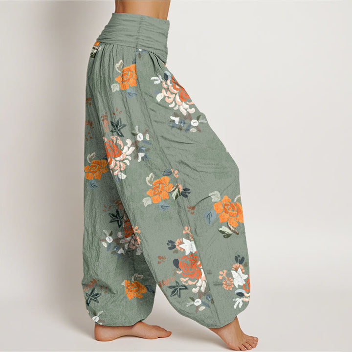 Pantalones Buddha Stones de algodón puro con estampado de flores y hojas de colores vibrantes para mujer, con cintura elástica - image 7