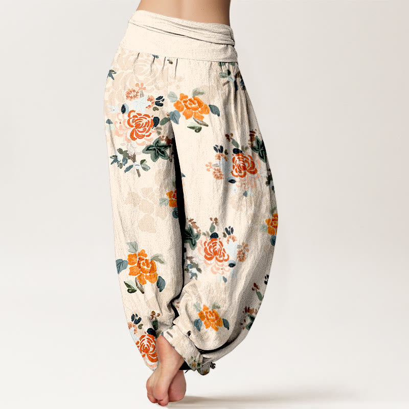 Pantalones Buddha Stones de algodón puro con estampado de flores y hojas de colores vibrantes para mujer, con cintura elástica - image 9