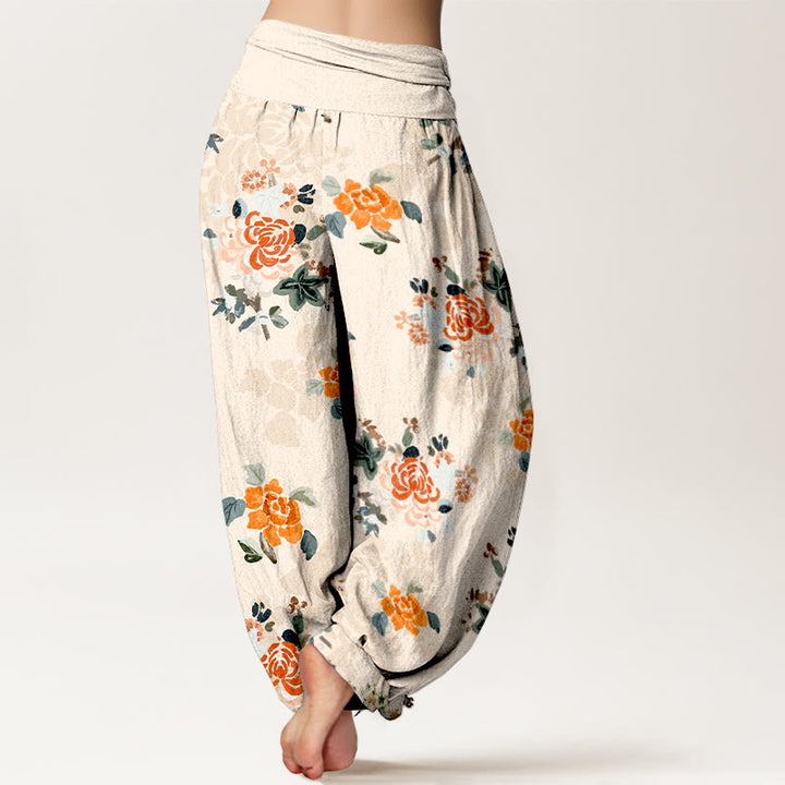 Pantalones Buddha Stones de algodón puro con estampado de flores y hojas de colores vibrantes para mujer, con cintura elástica - image 9