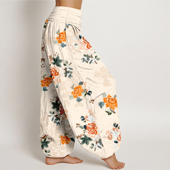 Pantalones Buddha Stones de algodón puro con estampado de flores y hojas de colores vibrantes para mujer, con cintura elástica - image 10
