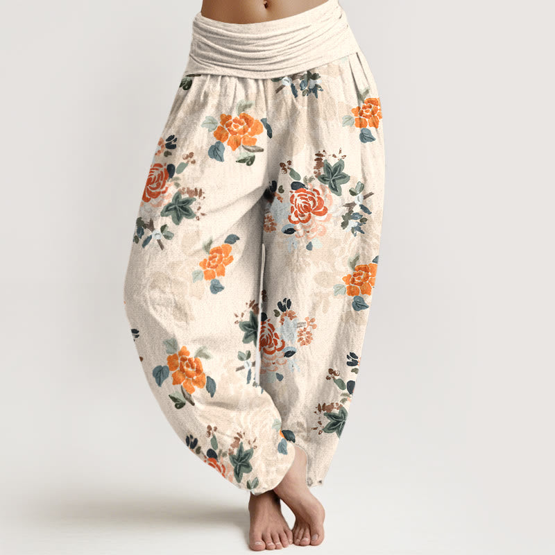 Pantalones Buddha Stones de algodón puro con estampado de flores y hojas de colores vibrantes para mujer, con cintura elástica - PapayaWhip - US16，UK/AU20，EU48 (3XL) - image 8