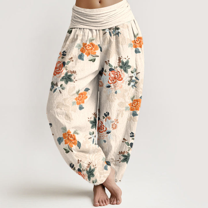 Pantalones Buddha Stones de algodón puro con estampado de flores y hojas de colores vibrantes para mujer, con cintura elástica - PapayaWhip - US16，UK/AU20，EU48 (3XL) - image 8