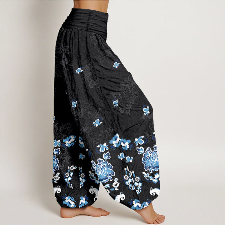 Pantalones Buddha Stones de algodón puro con estampado clásico de flores y mariposas para mujer, cintura elástica - image 2
