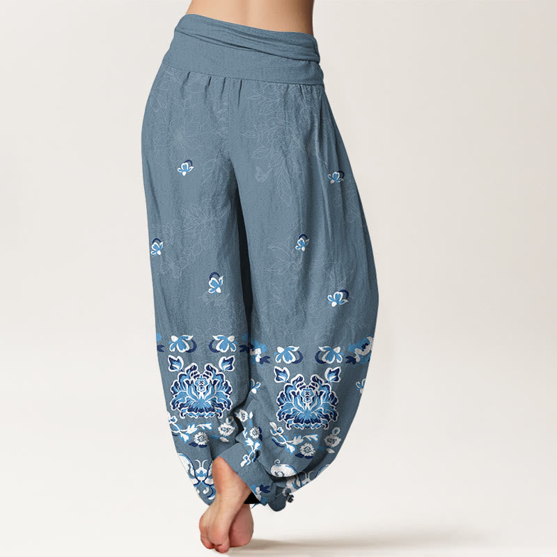 Pantalones Buddha Stones de algodón puro con estampado clásico de flores y mariposas para mujer, cintura elástica - image 9