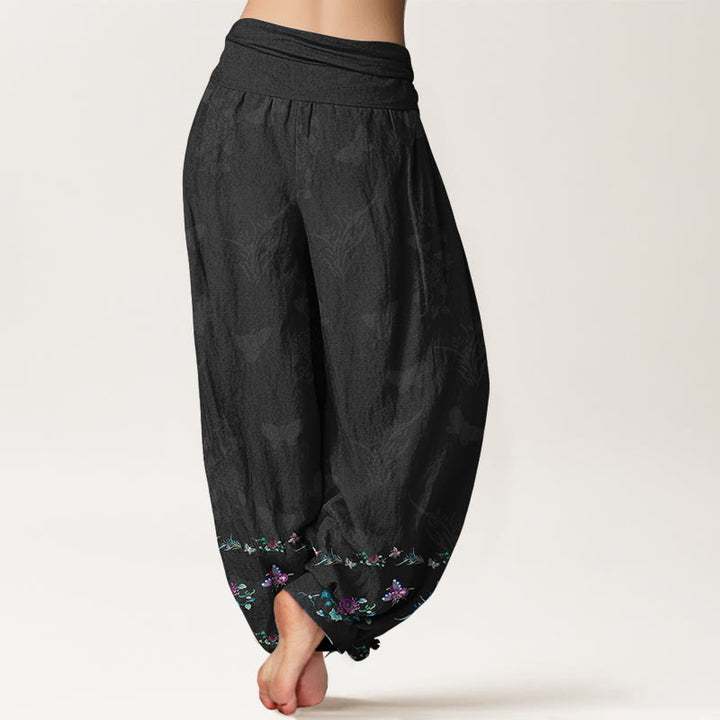 Pantalones harén de algodón puro con Buddha Stones, diseño de mariposas y flores, cintura elástica, para mujer - image 1