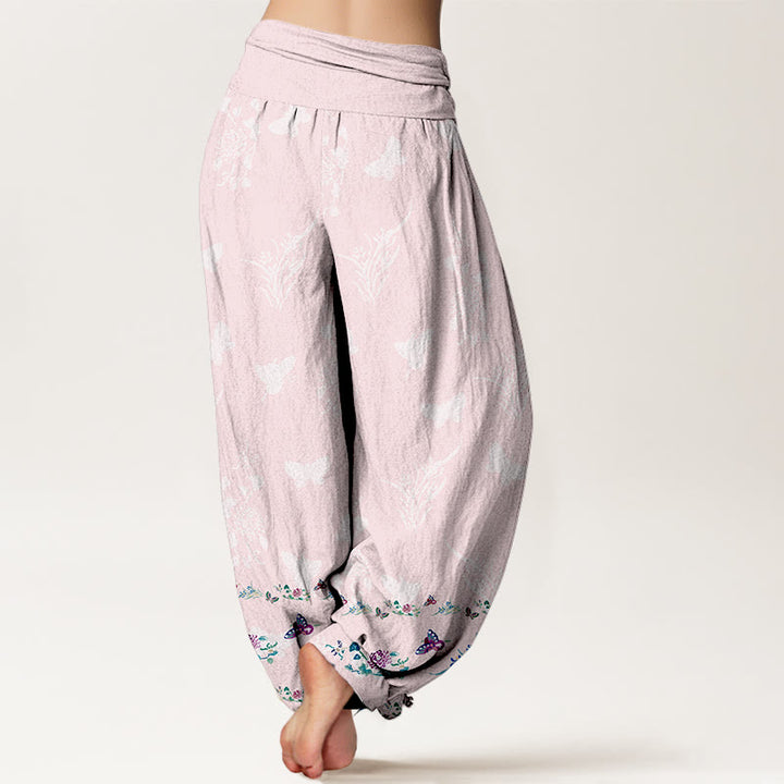 Pantalones harén de algodón puro con Buddha Stones, diseño de mariposas y flores, cintura elástica, para mujer - image 9