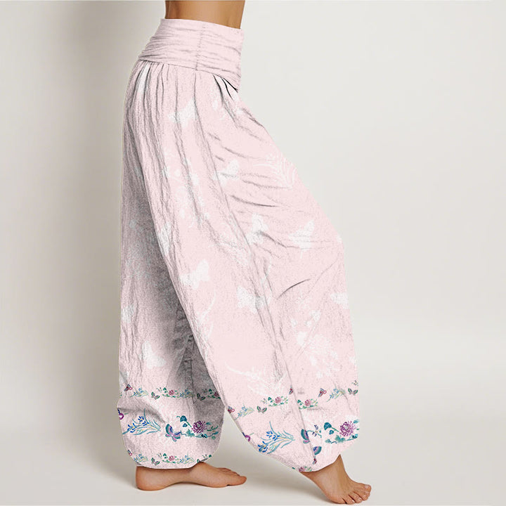 Pantalones harén de algodón puro con Buddha Stones, diseño de mariposas y flores, cintura elástica, para mujer - image 10