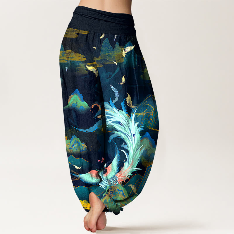 Pantalones Buddha Stones de algodón puro con diseño de nubes y montañas de fénix para mujer, cintura elástica - image 1