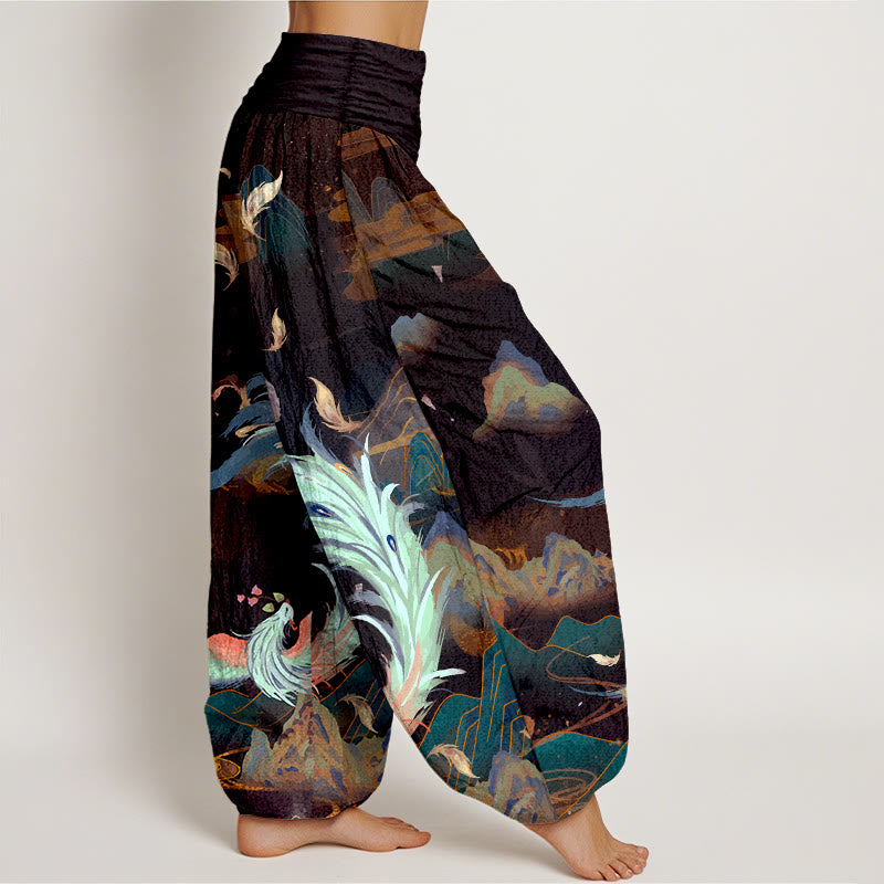 Pantalones Buddha Stones de algodón puro con diseño de nubes y montañas de fénix para mujer, cintura elástica - image 7
