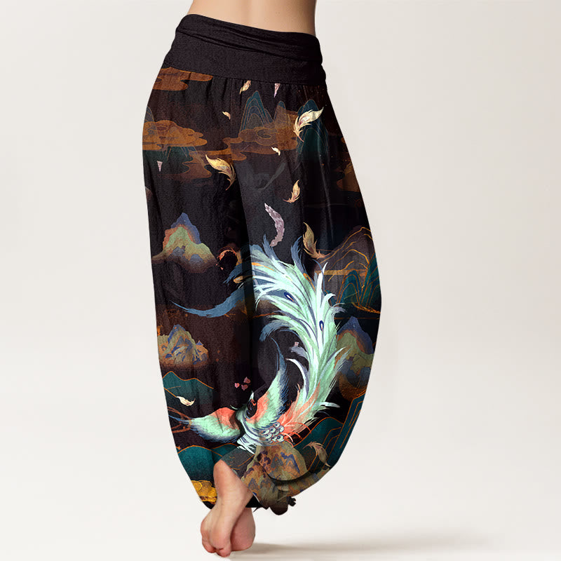 Pantalones Buddha Stones de algodón puro con diseño de nubes y montañas de fénix para mujer, cintura elástica - image 6