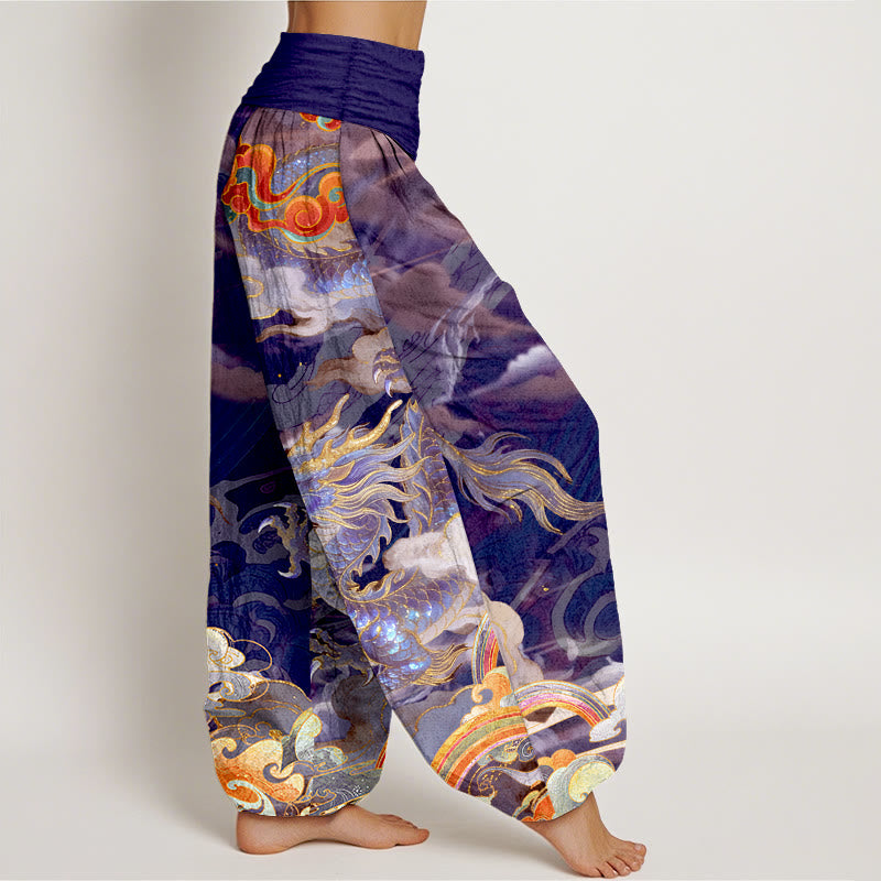 Pantalones Buddha Stones de algodón puro con diseño de dragón, nube y arcoíris, con cintura elástica, para mujer - image 7