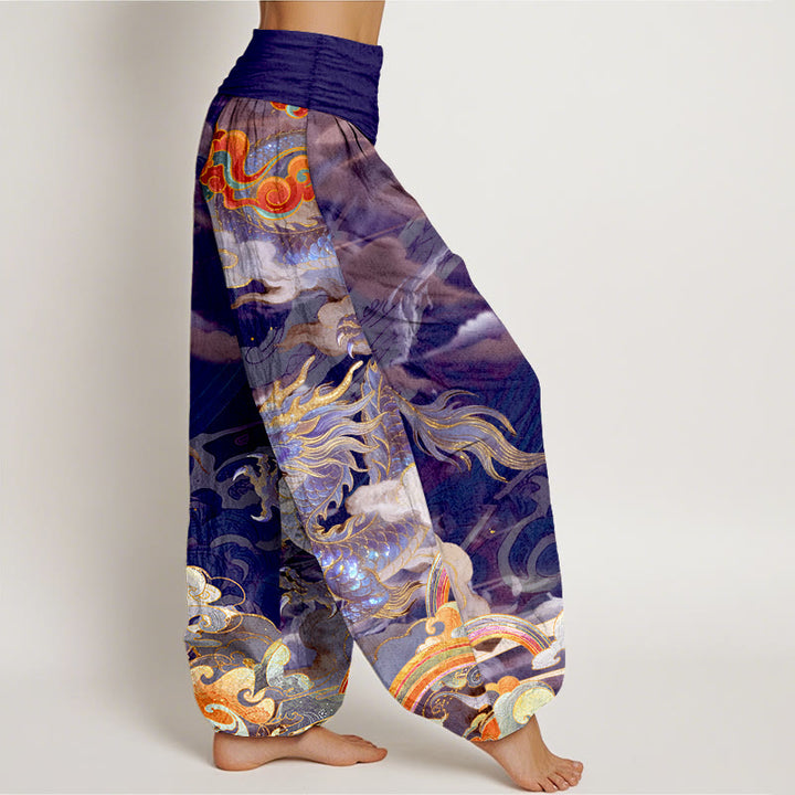 Pantalones Buddha Stones de algodón puro con diseño de dragón, nube y arcoíris, con cintura elástica, para mujer - image 7