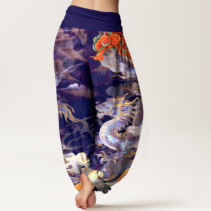 Pantalones Buddha Stones de algodón puro con diseño de dragón, nube y arcoíris, con cintura elástica, para mujer - image 6