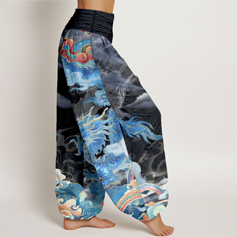Pantalones Buddha Stones de algodón puro con diseño de dragón, nube y arcoíris, con cintura elástica, para mujer - image 10