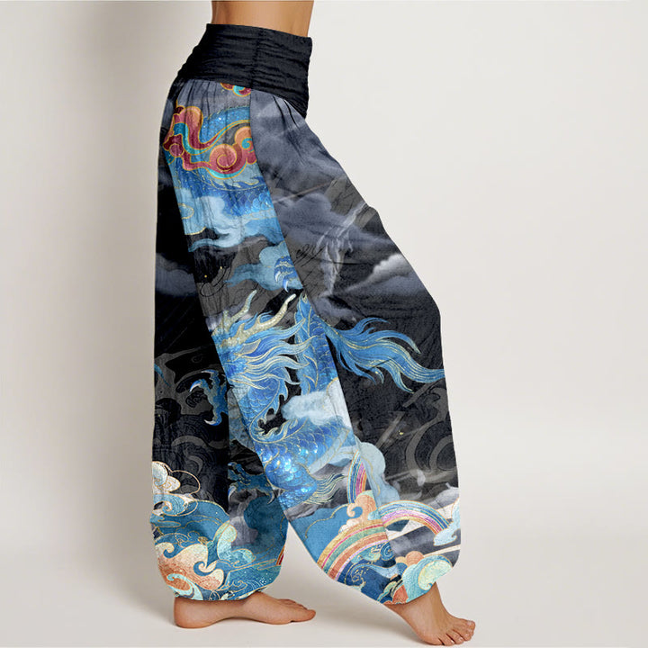 Pantalones Buddha Stones de algodón puro con diseño de dragón, nube y arcoíris, con cintura elástica, para mujer - image 10