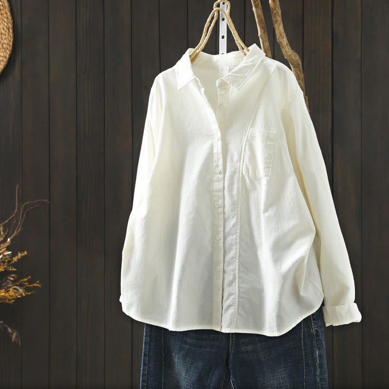 Camisa de algodón de manga larga para mujer con cuello alto, bolsillos decorativos y Buddha Stones en otoño - Blanco - US4，UK/AU8，EU36 (L) - image 30