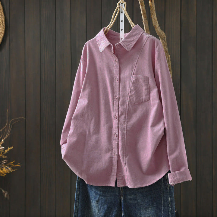 Camisa de algodón de manga larga para mujer con cuello alto, bolsillos decorativos y Buddha Stones en otoño - Rosa - US4，UK/AU8，EU36 (L) - image 18