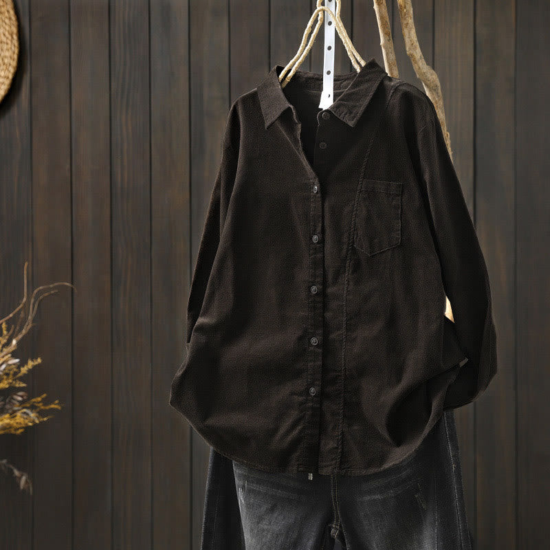 Camisa de algodón de manga larga para mujer con cuello alto, bolsillos decorativos y Buddha Stones en otoño - Tierra de siena - US4，UK/AU8，EU36 (L) - image 16