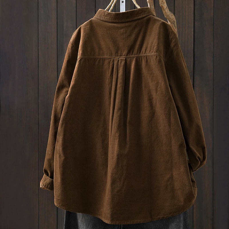 Camisa de algodón de manga larga para mujer con cuello alto, bolsillos decorativos y Buddha Stones en otoño - image 2
