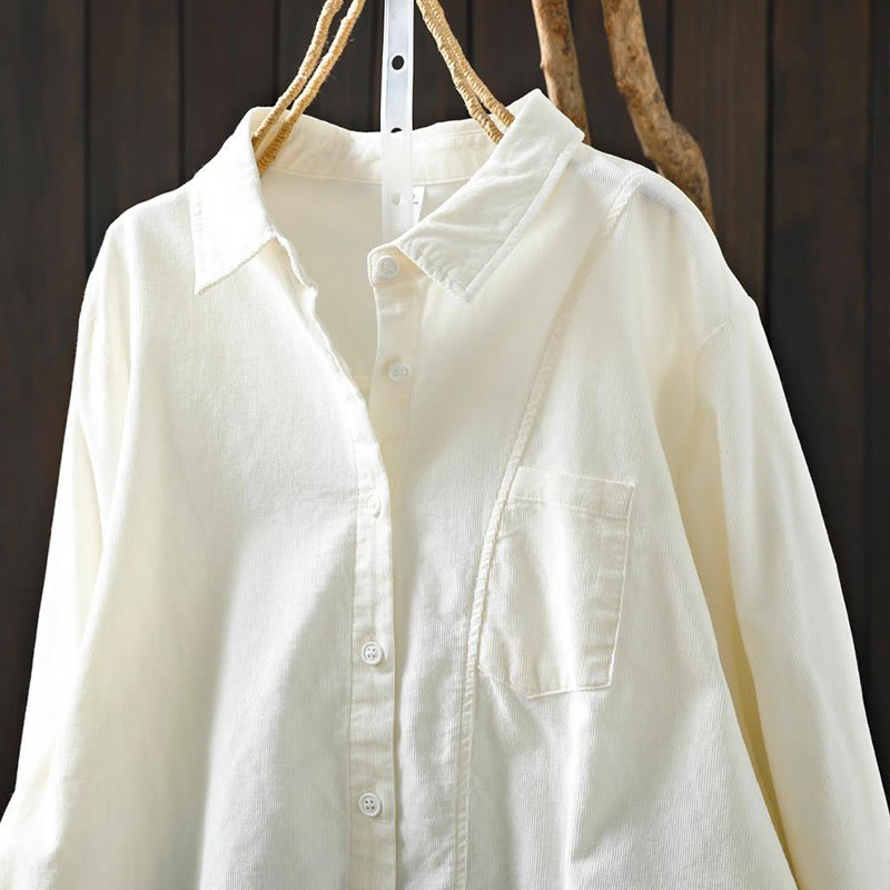 Camisa de algodón de manga larga para mujer con cuello alto, bolsillos decorativos y Buddha Stones en otoño - image 31